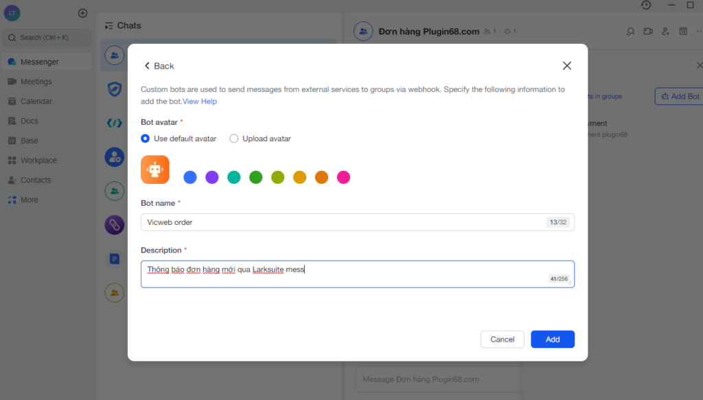 Thông báo đơn hàng mới qua Larksuite - Woocommerce 6 tao custom bot