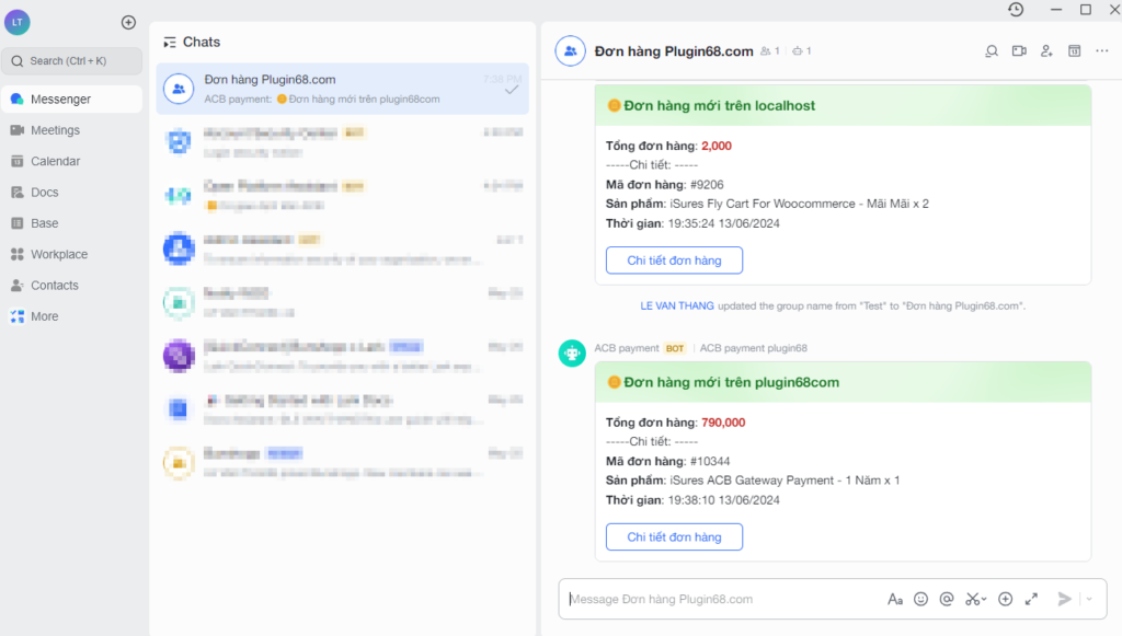 Thông báo đơn hàng mới qua Larksuite - Woocommerce 2 Thông báo đơn hàng mới qua larksuite